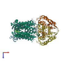 PDB entry 5b57 coloured by chain, top view.