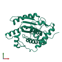 Monomeric assembly 1 of PDB entry 5b5q coloured by chemically distinct molecules, front view.