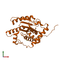 Monomeric assembly 2 of PDB entry 5b5q coloured by chemically distinct molecules, front view.