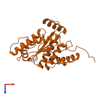 Monomeric assembly 2 of PDB entry 5b5q coloured by chemically distinct molecules, top view.
