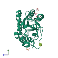 PDB entry 5b5s coloured by chain, side view.