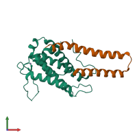 PDB entry 5b5w coloured by chain, front view.