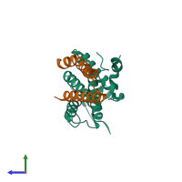 PDB entry 5b5w coloured by chain, side view.