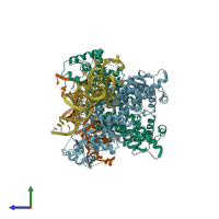 PDB entry 5b63 coloured by chain, side view.