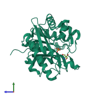 PDB entry 5b6a coloured by chain, side view.