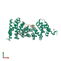 PDB entry 5b6g coloured by chain, front view.