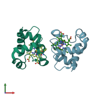 PDB entry 5b6q coloured by chain, front view.