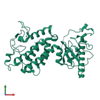 Monomeric assembly 1 of PDB entry 5b73 coloured by chemically distinct molecules, front view.