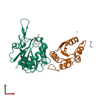 PDB 5b74 coloured by chain and viewed from the front.