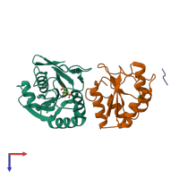 PDB entry 5b74 coloured by chain, top view.