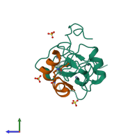 PDB entry 5b76 coloured by chain, side view.