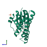 PDB entry 5b7c coloured by chain, side view.