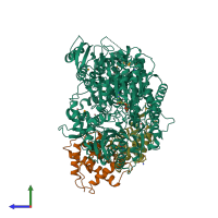 PDB entry 5b7i coloured by chain, side view.