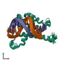 PDB entry 5b7j coloured by chain, ensemble of 20 models, front view.