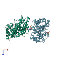 PDB entry 5b7y coloured by chain, top view.