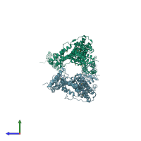 PDB entry 5b86 coloured by chain, side view.