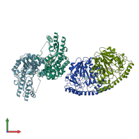 PDB entry 5bj3 coloured by chain, front view.