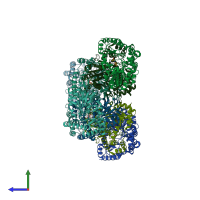 PDB entry 5bk7 coloured by chain, side view.