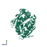 PDB entry 5bkm coloured by chain, side view.
