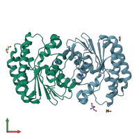 PDB entry 5bn1 coloured by chain, front view.
