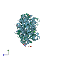 PDB entry 5bn1 coloured by chain, side view.