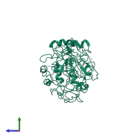 PDB entry 5bn7 coloured by chain, side view.