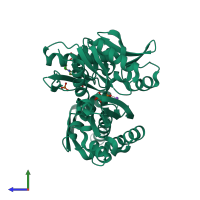 PDB entry 5bn8 coloured by chain, side view.