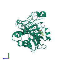 PDB entry 5bnl coloured by chain, side view.