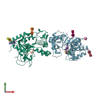 PDB entry 5bo7 coloured by chain, front view.