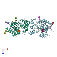 PDB entry 5bo7 coloured by chain, top view.