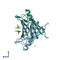 PDB entry 5boj coloured by chain, side view.