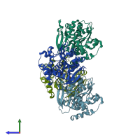 PDB entry 5bov coloured by chain, side view.