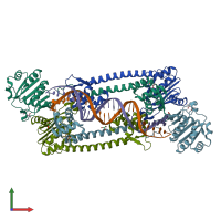 PDB entry 5box coloured by chain, front view.