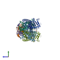 PDB entry 5box coloured by chain, side view.