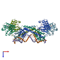 PDB entry 5box coloured by chain, top view.