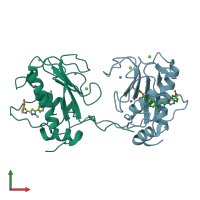 PDB entry 5bpa coloured by chain, front view.