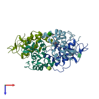 PDB entry 5bpb coloured by chain, top view.