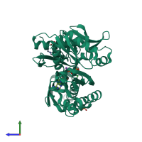 PDB entry 5bpl coloured by chain, side view.
