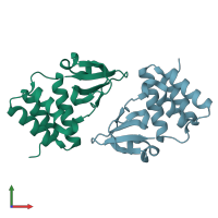 PDB entry 5bpv coloured by chain, front view.