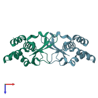 PDB entry 5bpv coloured by chain, top view.