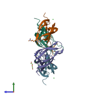 PDB entry 5bq8 coloured by chain, side view.