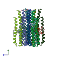 PDB entry 5bqa coloured by chain, side view.