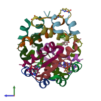 PDB entry 5bqq coloured by chain, side view.