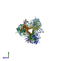PDB entry 5bqz coloured by chain, side view.