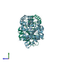PDB entry 5brb coloured by chain, side view.