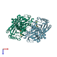 PDB entry 5brh coloured by chain, top view.