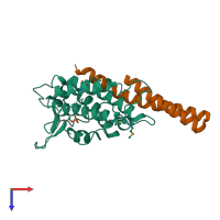 PDB entry 5brk coloured by chain, top view.
