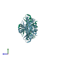 PDB entry 5brl coloured by chain, side view.
