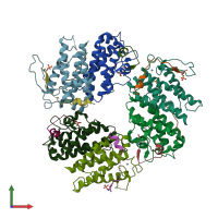 PDB entry 5brm coloured by chain, front view.