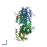 PDB entry 5brm coloured by chain, side view.